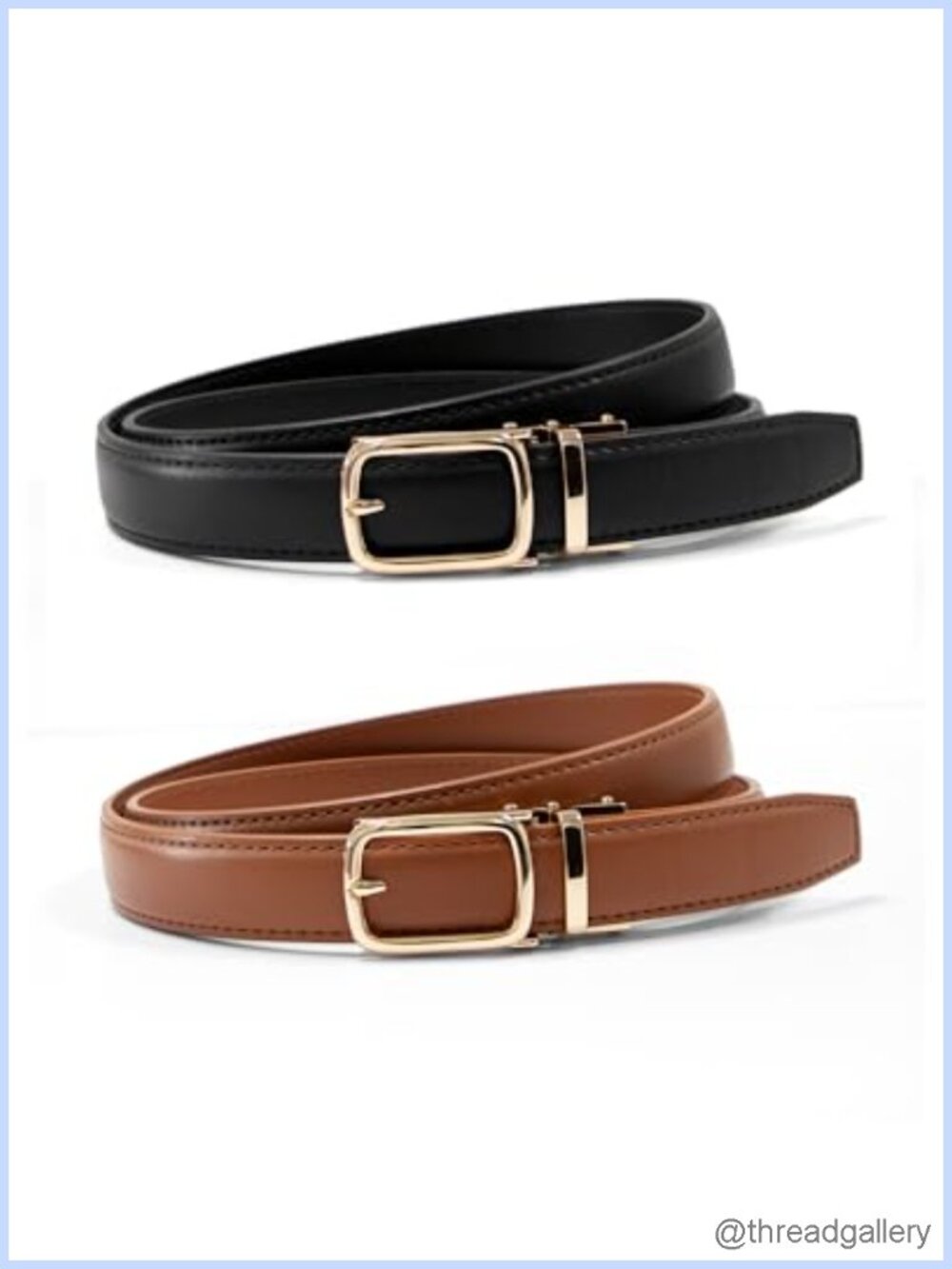 Skinny Ratchet Faux Leather Belt 2 Pack Adjustable No Holes Fit